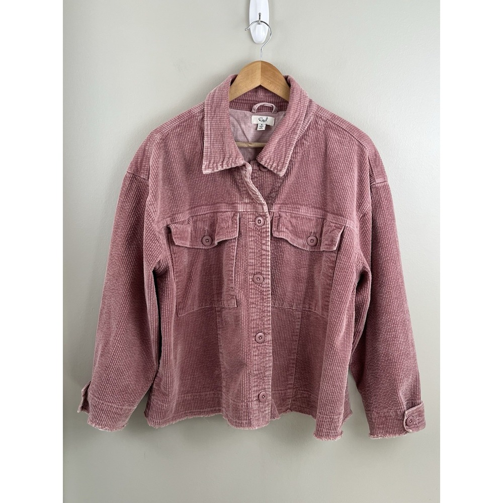 Easel Womens‎ Raw Hem Button Front Corduroy Jacket Sz Small Pink Boho